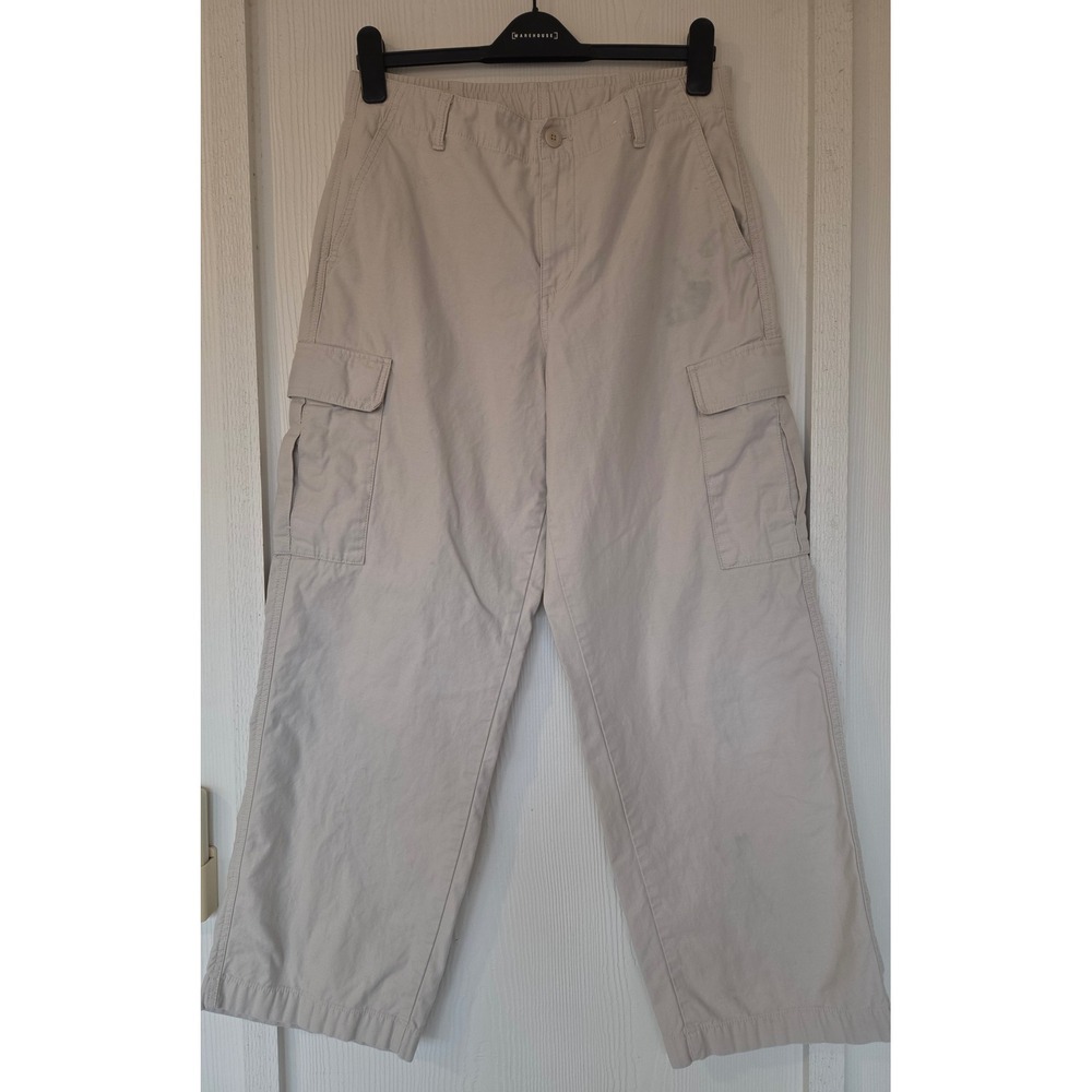 Uniqlo Mens Beige Wide Leg Cargo Size M 28-29" Cotton Streetwear Gorpcore FLAWS